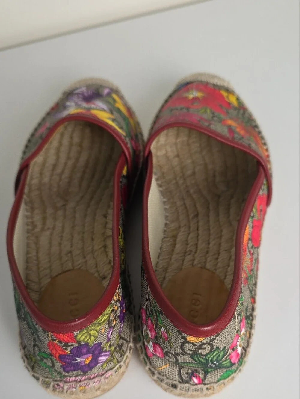 Gucci GG Floral Canvas Espadrilles - Red, Yellow, Purple, Green. Size 37 1/2